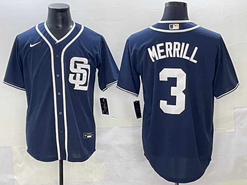 Men's San Diego Padres Jackson Merrill #3 Navy Limited Jersey